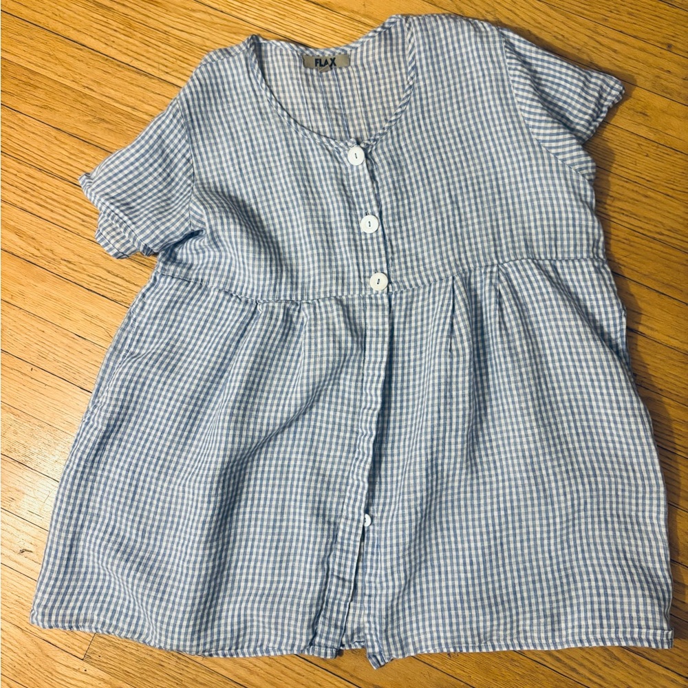 Flax Blue and White Gingham Tunic top size L